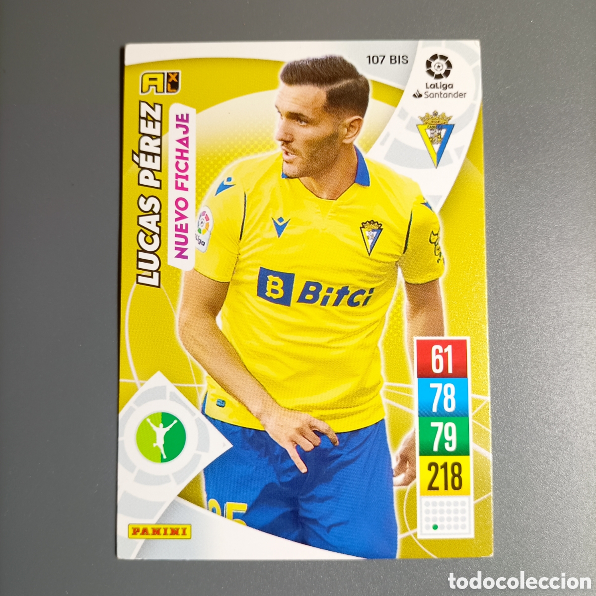 Cromos de f&uacute;tbol: ADRENALYN. LIGA 2021-2022 (C&Aacute;DIZ) №107 BIS. LUCAS P&Eacute;REZ / NUEVO FICHAJE