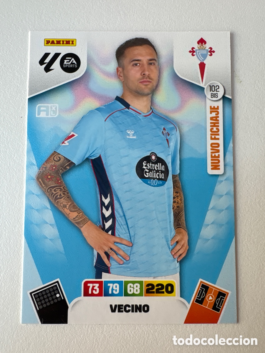 Cromos de f&uacute;tbol: Carta Vecino Nuevo Fichaje Celta 102bis Adrenalyn 2025-26