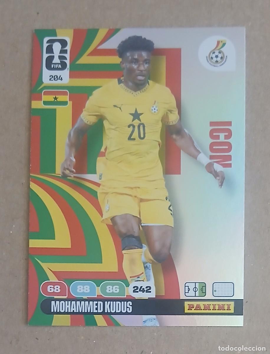 Football Stickers: CROMO n&ordm; 204 MOHAMMED KUDUS GHANA ICON ADRENALYN XL FIFA WORLD CUP 2026 DE PANINI. Nuevo.