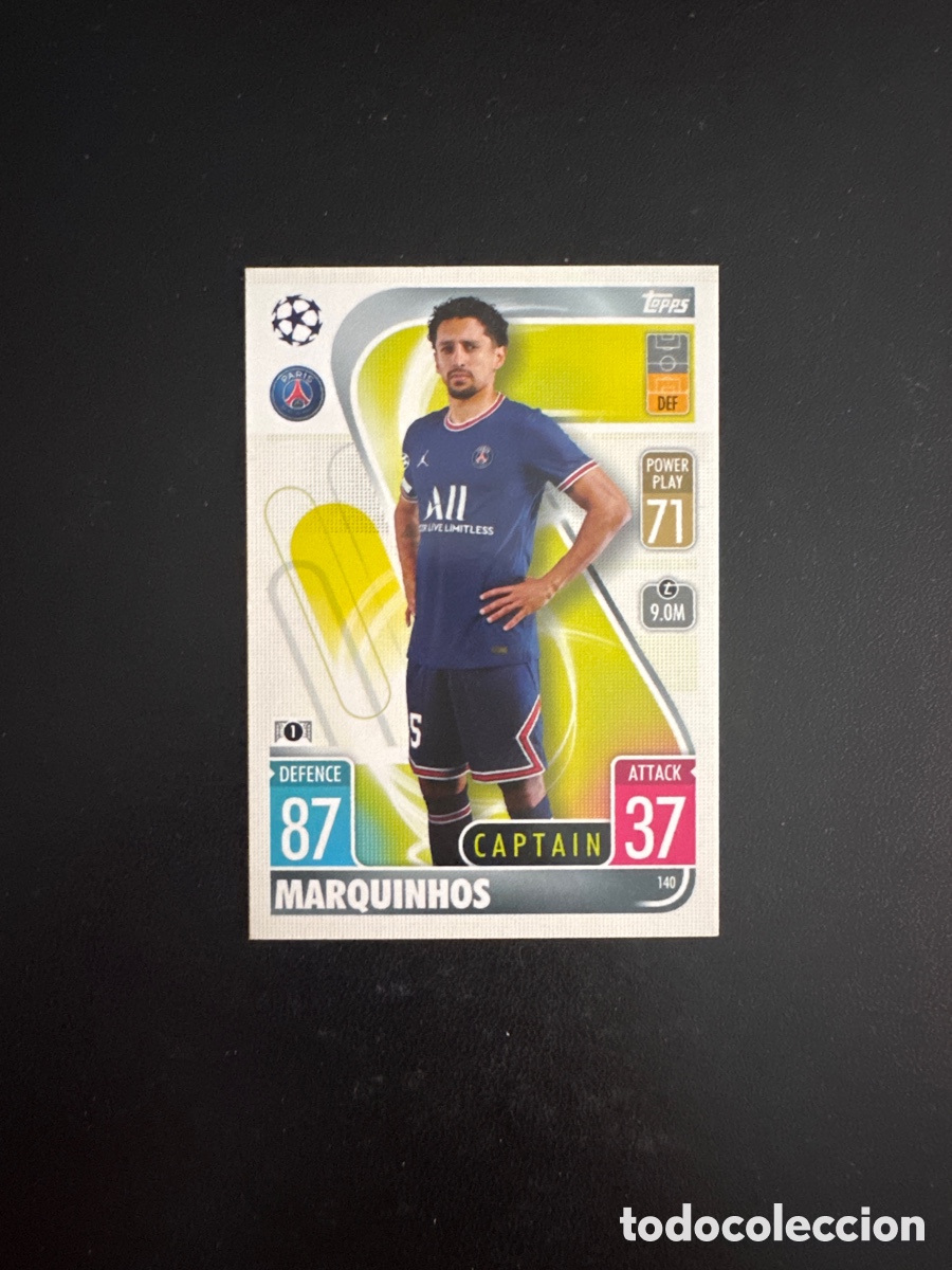 Football Stickers: MARQUINHOS N&Uacute;MERO 140 MATCH ATTAX 2021 2022 CAPTAIN PSG