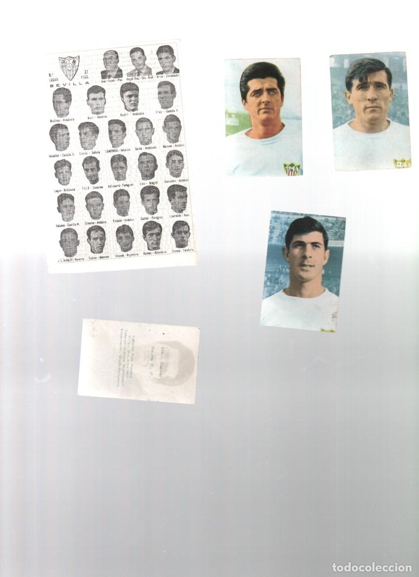 Fu&szlig;ball-Sticker: HOJA INFORMATIVA: SEVILLA, 8&ordm; CLASIFICADO LIGA FUTBOL 1965-66 + 3 CROMOS RUIZ ROMERO 1967