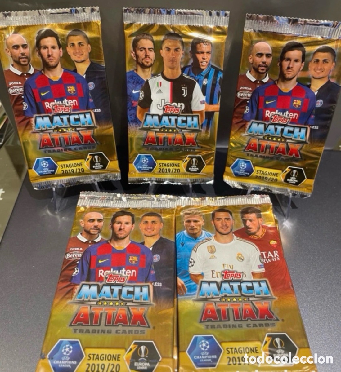 Fu&szlig;ball-Sticker: Lote 30 sobres Match Attax 2019-20 Topps Messi Cristiano Ronaldo Mbappe
