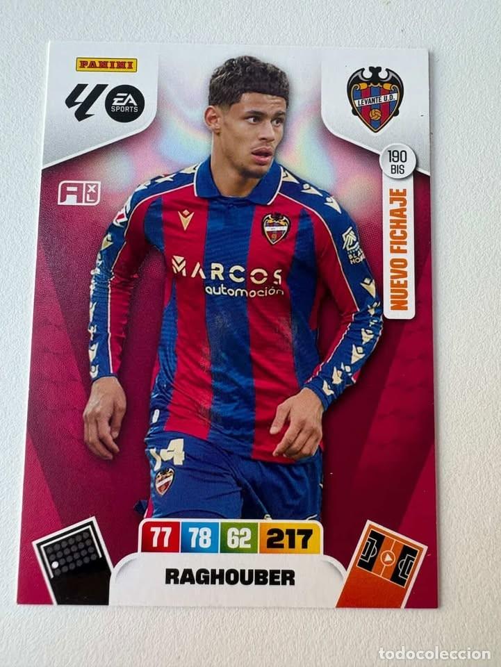 Cromos de f&uacute;tbol: Carta Raghouber Nuevo Fichaje Levante 190bis Adrenalyn 2025-26