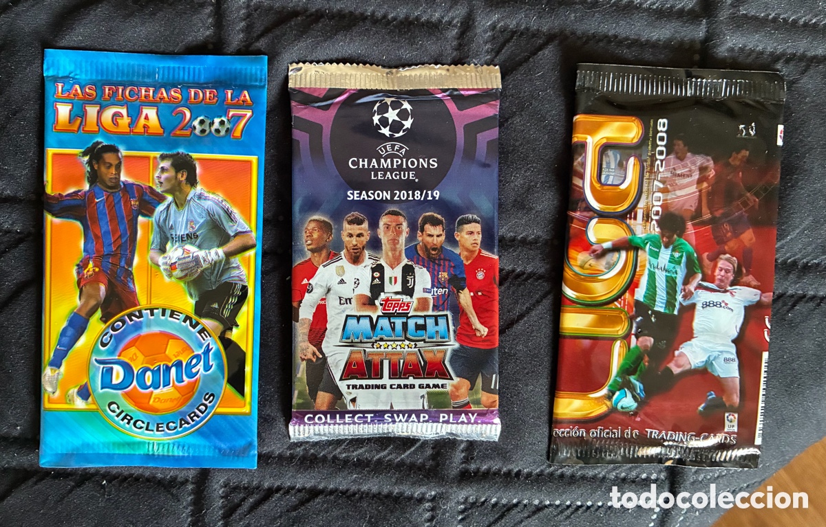 Cromos de f&uacute;tbol: Lote 3 sobres precintados antiguos