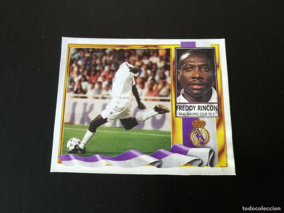 Football Stickers: Freddy Rinc&oacute;n Coloca Real Madrid, dif&iacute;cil editorial Este 95/96 despegado