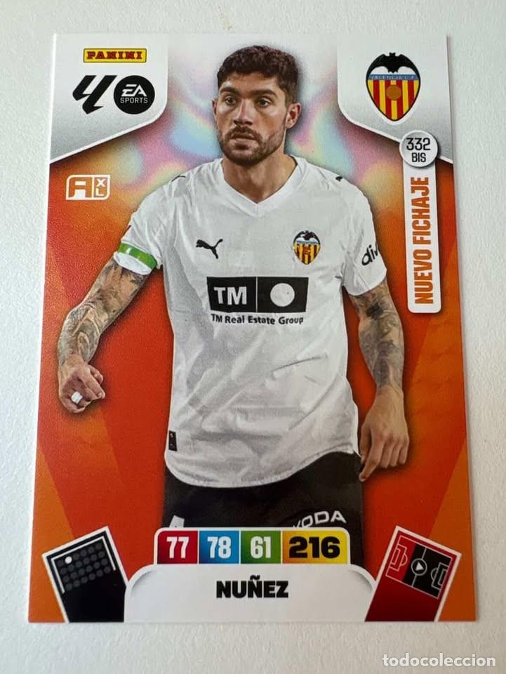 Cromos de f&uacute;tbol: Carta Nu&ntilde;ez Nuevo Fichaje Valencia 332bis Adrenalyn 2025-26