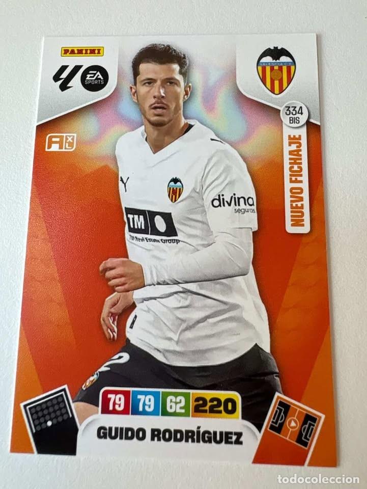 Cromos de f&uacute;tbol: Carta Guido Rodr&iacute;guez Nuevo Fichaje Valencia 334bis Adrenalyn 2025-26