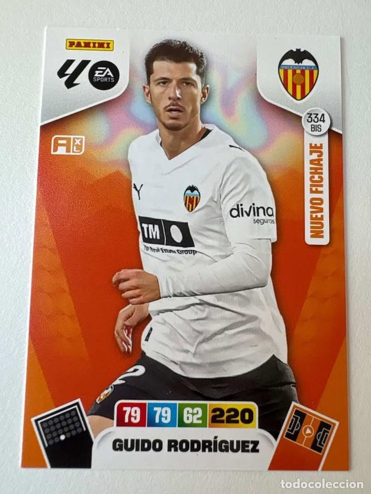 Cromos de f&uacute;tbol: Carta Guido Rodr&iacute;guez Nuevo Fichaje Valencia 334bis Adrenalyn 2025-26