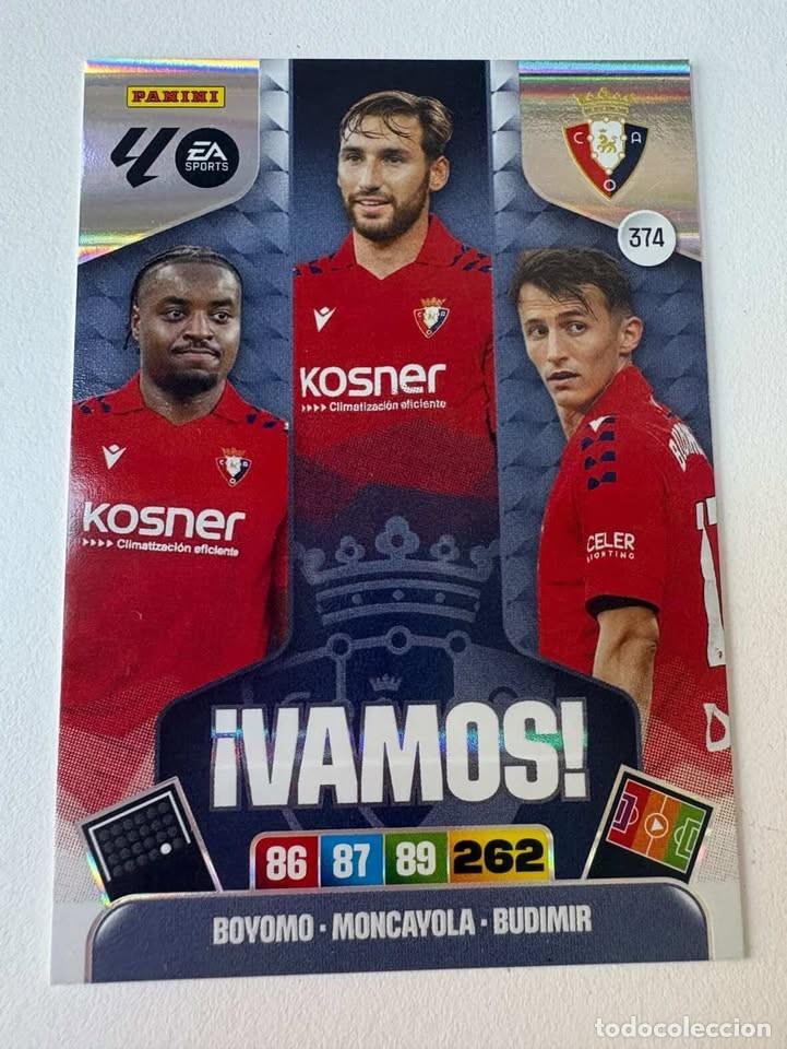 Cromos de f&uacute;tbol: Carta Boyomo/Moncayola/Budimir Osasuna Vamos 374 Adrenalyn 2025-26