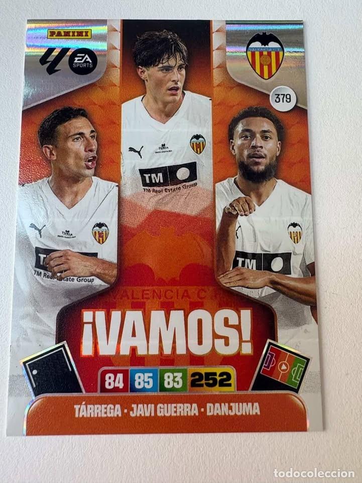 Cromos de f&uacute;tbol: Carta T&aacute;rrega/Javi Guerra/Danjuma Valencia Vamos 379 Adrenalyn 2025-26