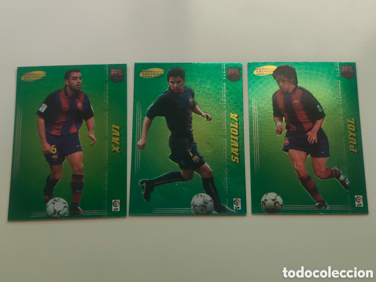 Figurine di Calcio: XAVI, SAVIOLA, PUYOL FC BARCELONA MEGA ESTRELLAS 2004 2005 MEGACRACKS