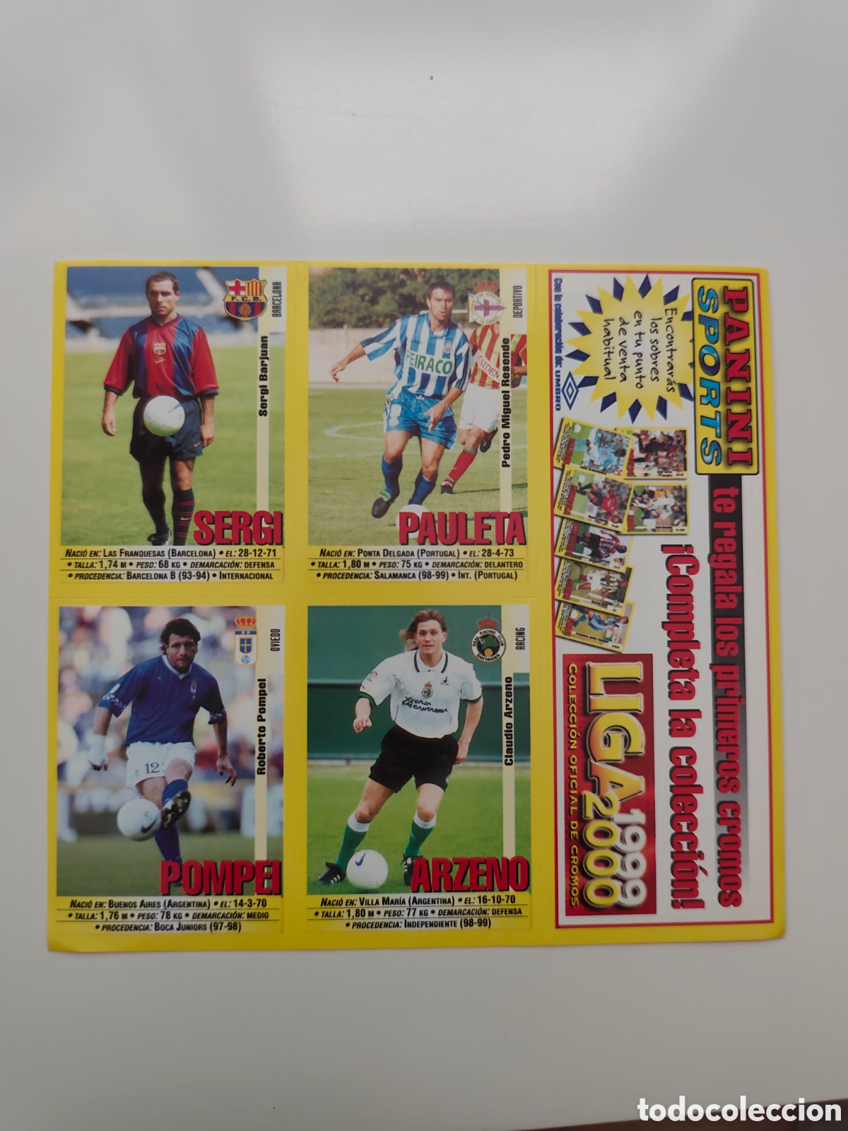 Cromos de f&uacute;tbol: LAMINA 13/15 PROMOCIONAL PANINI LIGA 1999 2000