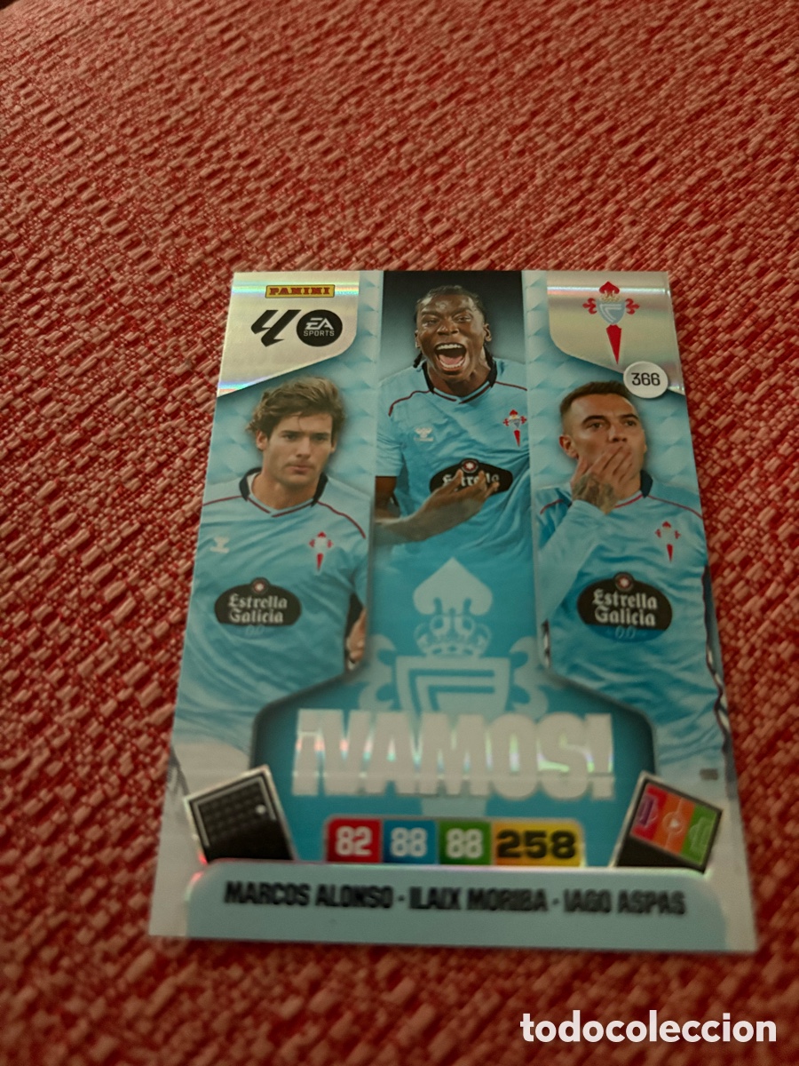 Cromos de f&uacute;tbol: ADRENALYN XL MARCOS ALONSO IAGO ASPAS ILAIX MORIBA VAMOS 366 CELTA VIGO LIGA 2025 2026 25 26 PANINI