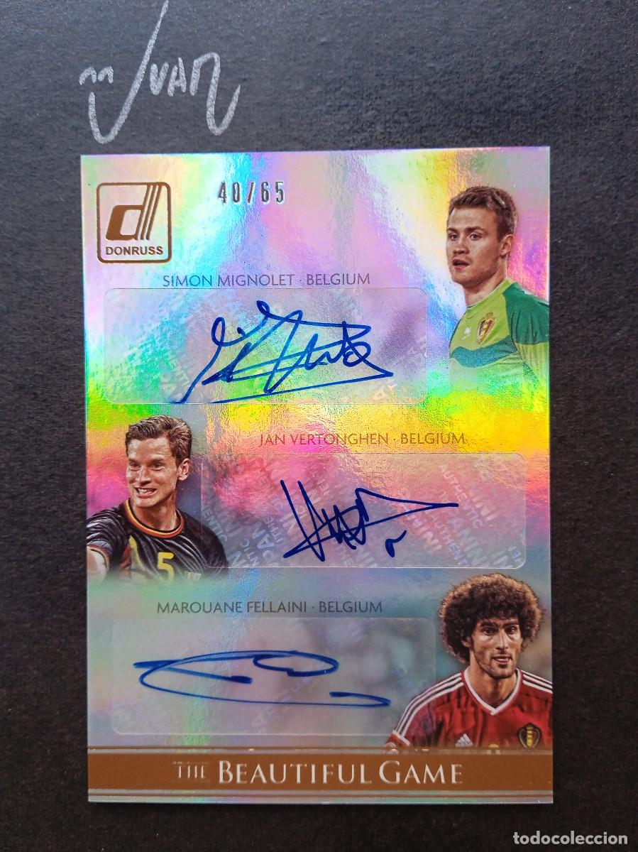 Fu&szlig;ball-Sticker: THE BEAUTIFUL GAME TRIPLE SIGNATURES MIGNOLET VERTONGHEN FELLAINI BELGICA ⚽ PANINI &reg; DONRUSS 2015