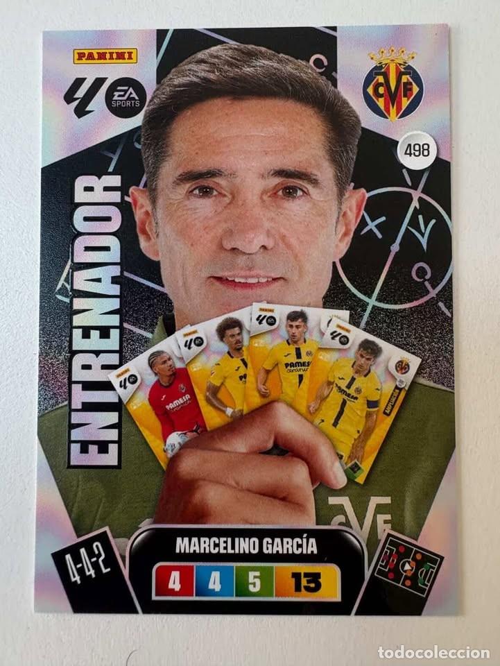 Cromos de f&uacute;tbol: Carta Marcelino Garc&iacute;a Entrenador Villareal 498 Adrenalyn 2025-26