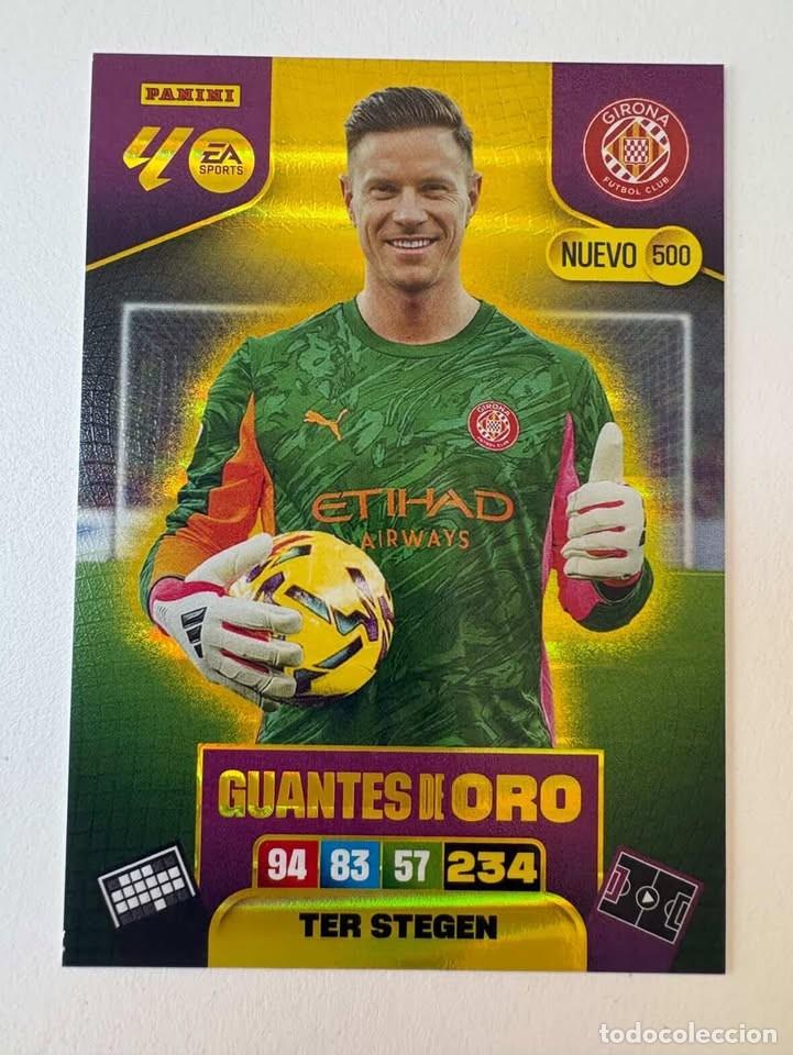 Cromos de f&uacute;tbol: Carta Ter Stegen Nuevo Guantes de Oro Girona 500 Adrenalyn 2025-26