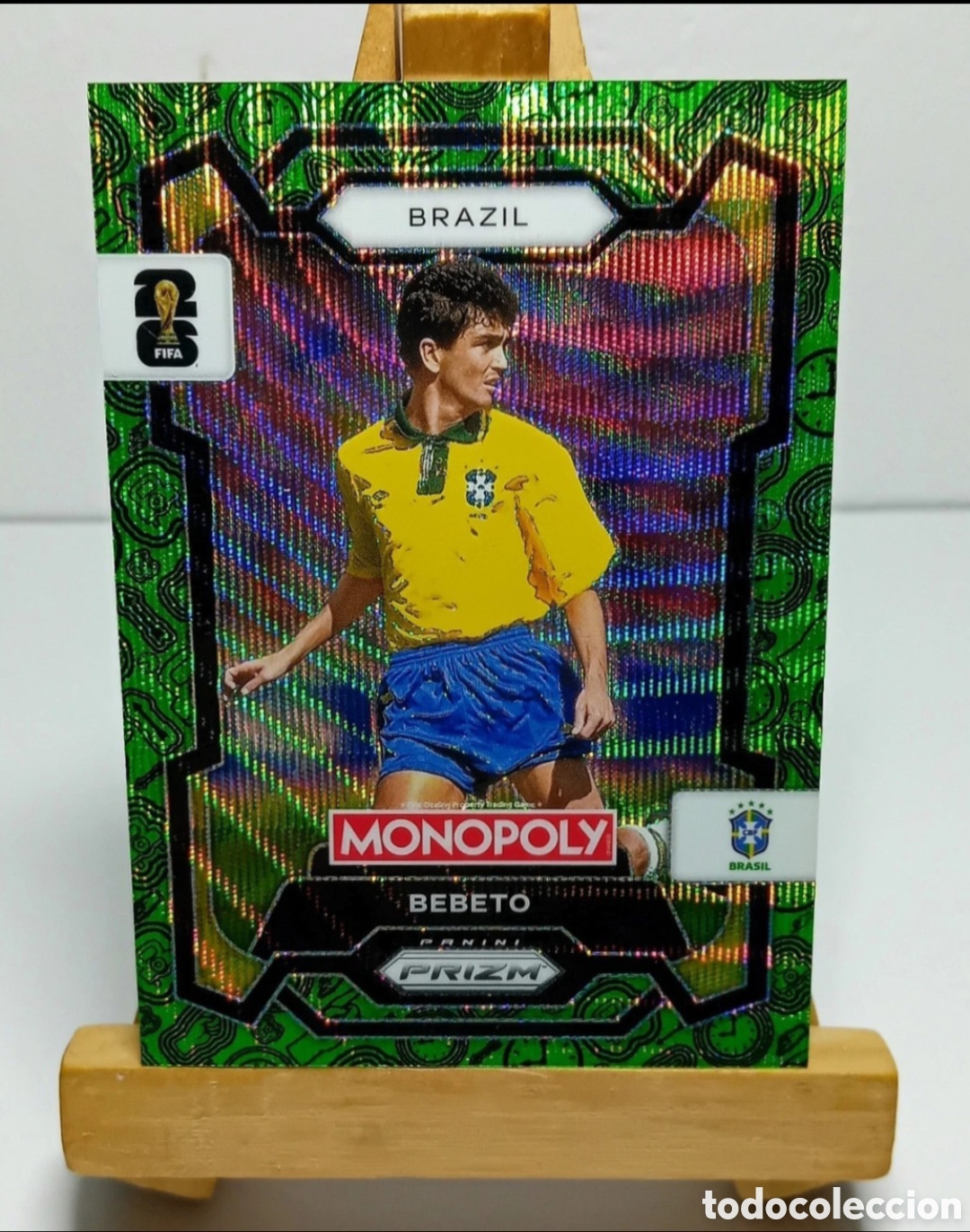 Football Stickers: BEBETO 2026 BRASIL MONOPOLY FOUR CORNERS GREEN WAVE PRIZM PANINI.