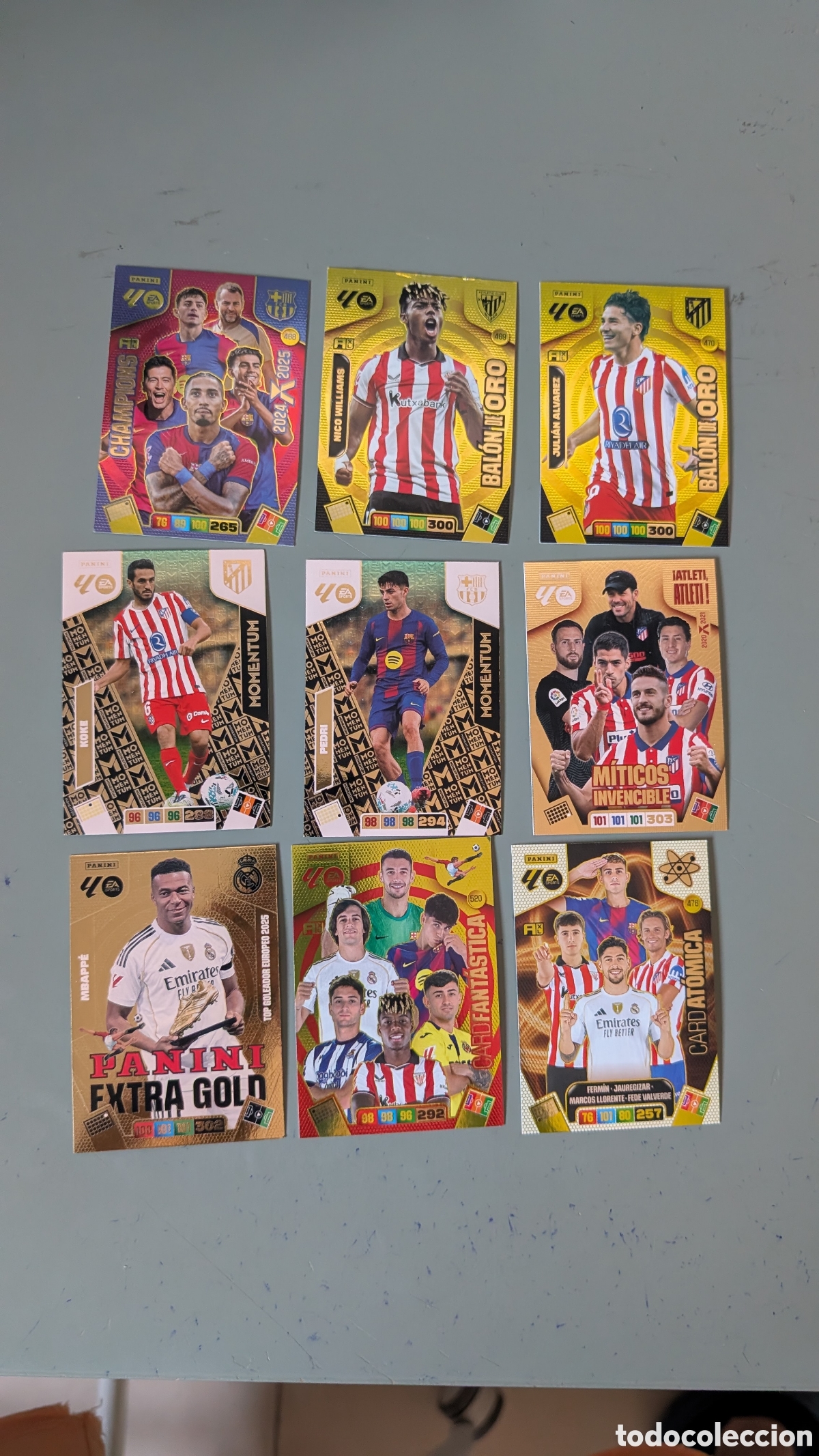 Football Stickers: LOTE 7 HITS BALONES ORO/ MOMENTUM DIFERENTES ADRENALYN XL LIGA 2025/2026 25 26 PANINI