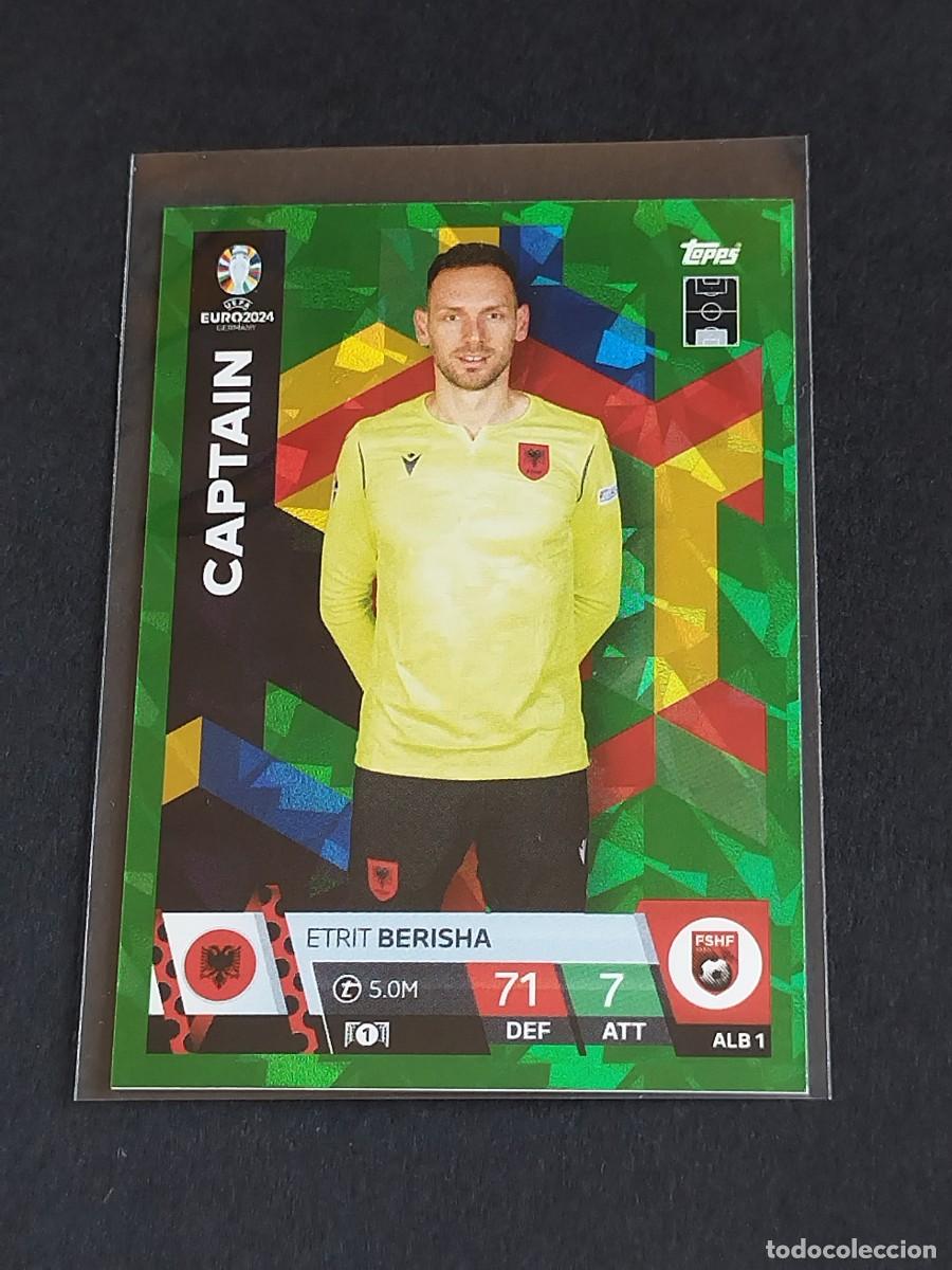 Football Stickers: BERISHA CAPTAIN VERDE PARALELA ALB 1 ALBANIA GREEN TOPPS EUROCOPA 2024 MATCH ATTAX UEFA EURO 24 ALB1