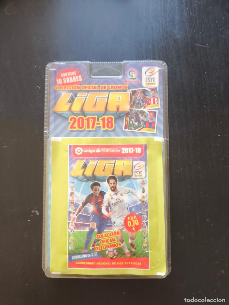 Cromos de f&uacute;tbol: BLISTER SIN ABRIR 10 SOBRES FUTBOL LIGA PANINI 2017 2018 EDICIONES ESTE 17 18 MESSI RONALDO
