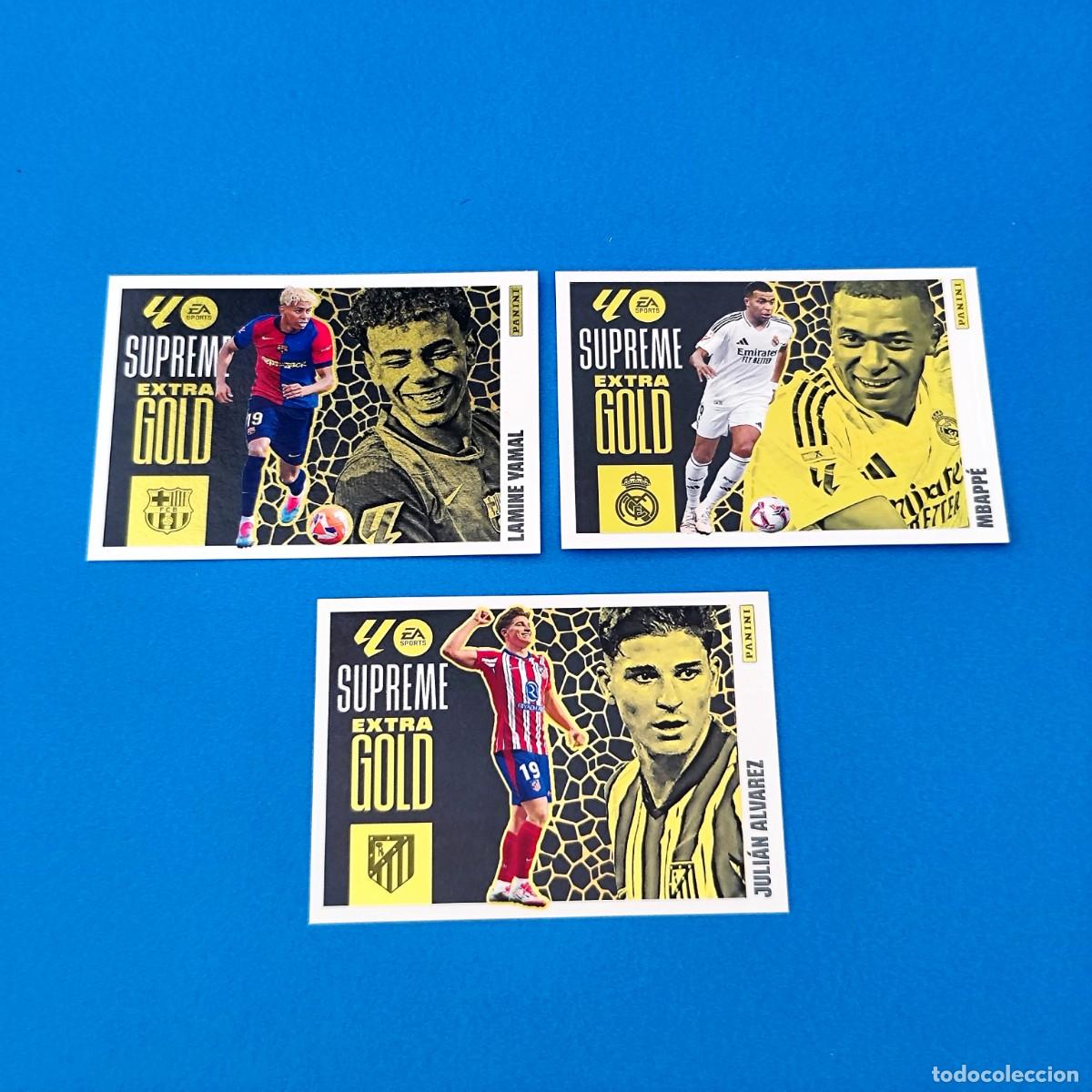 Cromos de f&uacute;tbol: Liga Este 2025 2026 / 25 26 Extra Gold Supreme Lamine Yamal Mbapp&eacute; Juli&aacute;n &Aacute;lvarez
