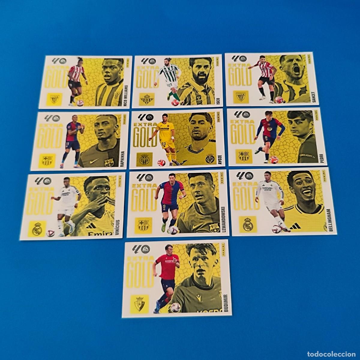Cromos de f&uacute;tbol: Este 2025 2026 / 25 26 Extra Gold Isco Bellingham Pedri Lewandowski Vinicius Raphinha Nico Sancet