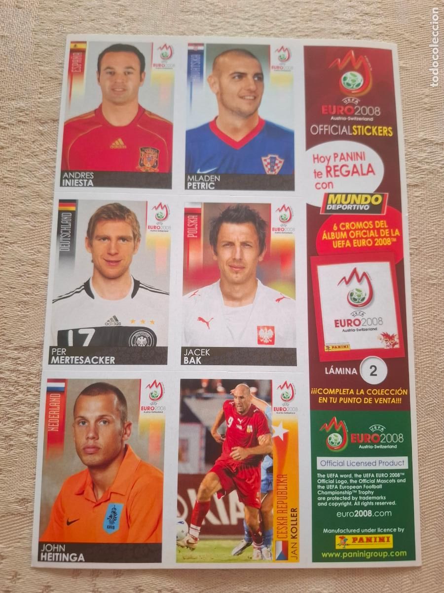 Fu&szlig;ball-Sticker: EURO 2008 AUSTRIA / SUIZA - PANINI - L&Aacute;MINA N&ordm; 2 CON 6 CROMOS ( INIESTA ) - MUNDO DEPORTIVO