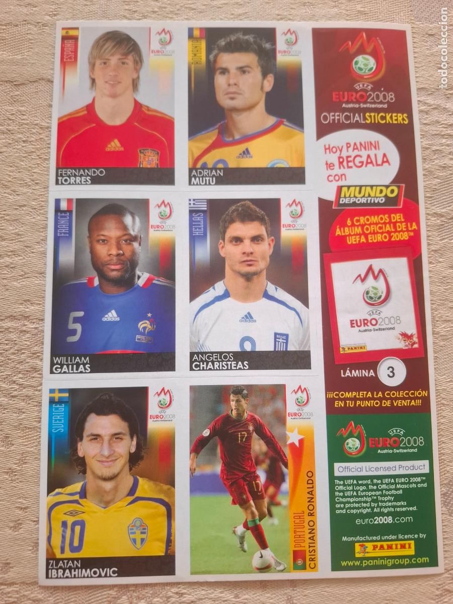 Cromos de f&uacute;tbol: EURO 2008 AUSTRIA / SUIZA - PANINI - L&Aacute;MINA N&ordm; 3 ( CRISTIANO RONALDO IBRAHIMOVIC ) - MUNDO DEPORTIVO