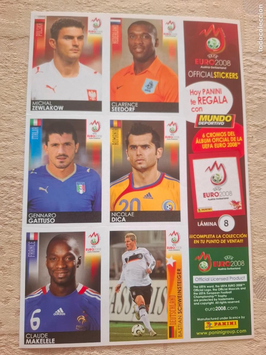 Cromos de f&uacute;tbol: EURO 2008 AUSTRIA / SUIZA - PANINI - L&Aacute;MINA N&ordm; 8 CON 6 CROMOS - MUNDO DEPORTIVO