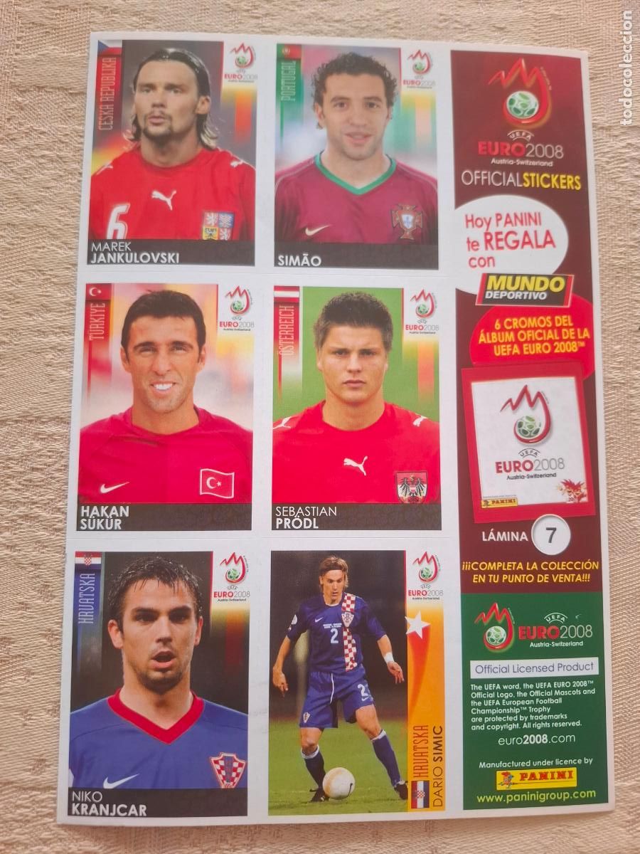 Cromos de f&uacute;tbol: EURO 2008 AUSTRIA / SUIZA - PANINI - L&Aacute;MINA N&ordm; 7 CON 6 CROMOS - MUNDO DEPORTIVO