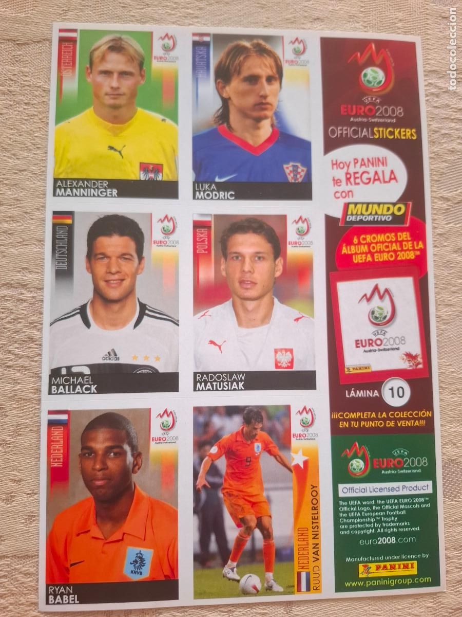 Cromos de f&uacute;tbol: EURO 2008 AUSTRIA / SUIZA - PANINI - L&Aacute;MINA N&ordm; 10 CON 194 MODRIC ROOKIE - MUNDO DEPORTIVO