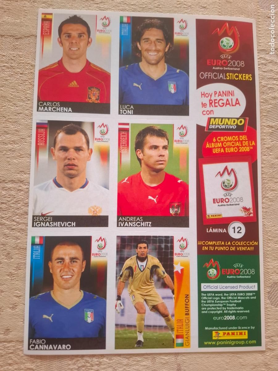 Cromos de f&uacute;tbol: EURO 2008 AUSTRIA / SUIZA - PANINI - L&Aacute;MINA N&ordm; 11 ( BUFFON, CANNAVARO ) - MUNDO DEPORTIVO