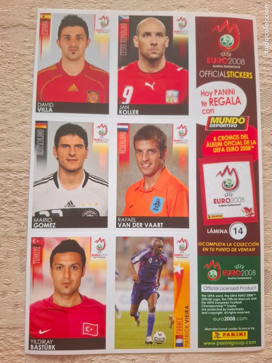 Cromos de f&uacute;tbol: EURO 2008 AUSTRIA / SUIZA - PANINI - L&Aacute;MINA N&ordm; 14 ( DAVID VILLA, PATRICK VIEIRA ) - MUNDO DEPORTIVO