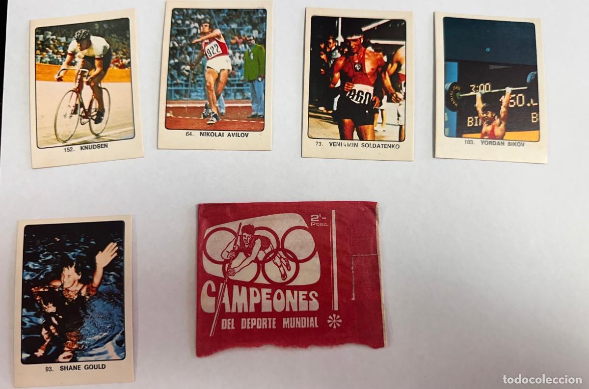 Cromos de f&uacute;tbol: Lote 5 Card Campeones del deporte Mundial Ediciones Keisa 1974 Sobre Abierto