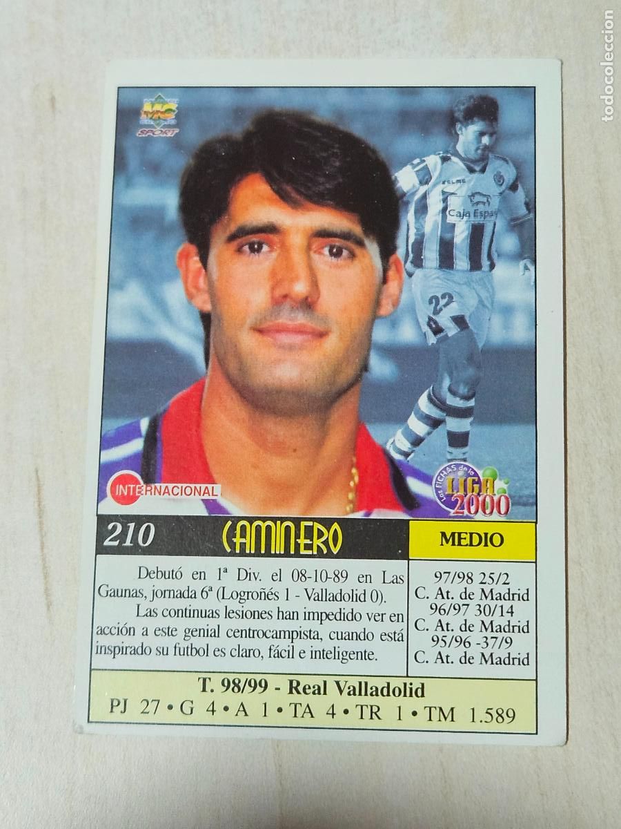 Cromos de f&uacute;tbol: N&ordm; 210 CAMINERO - MUNDICROMO 99 00 - FICHAS DE LA LIGA 2000 - REAL VALLADOLID