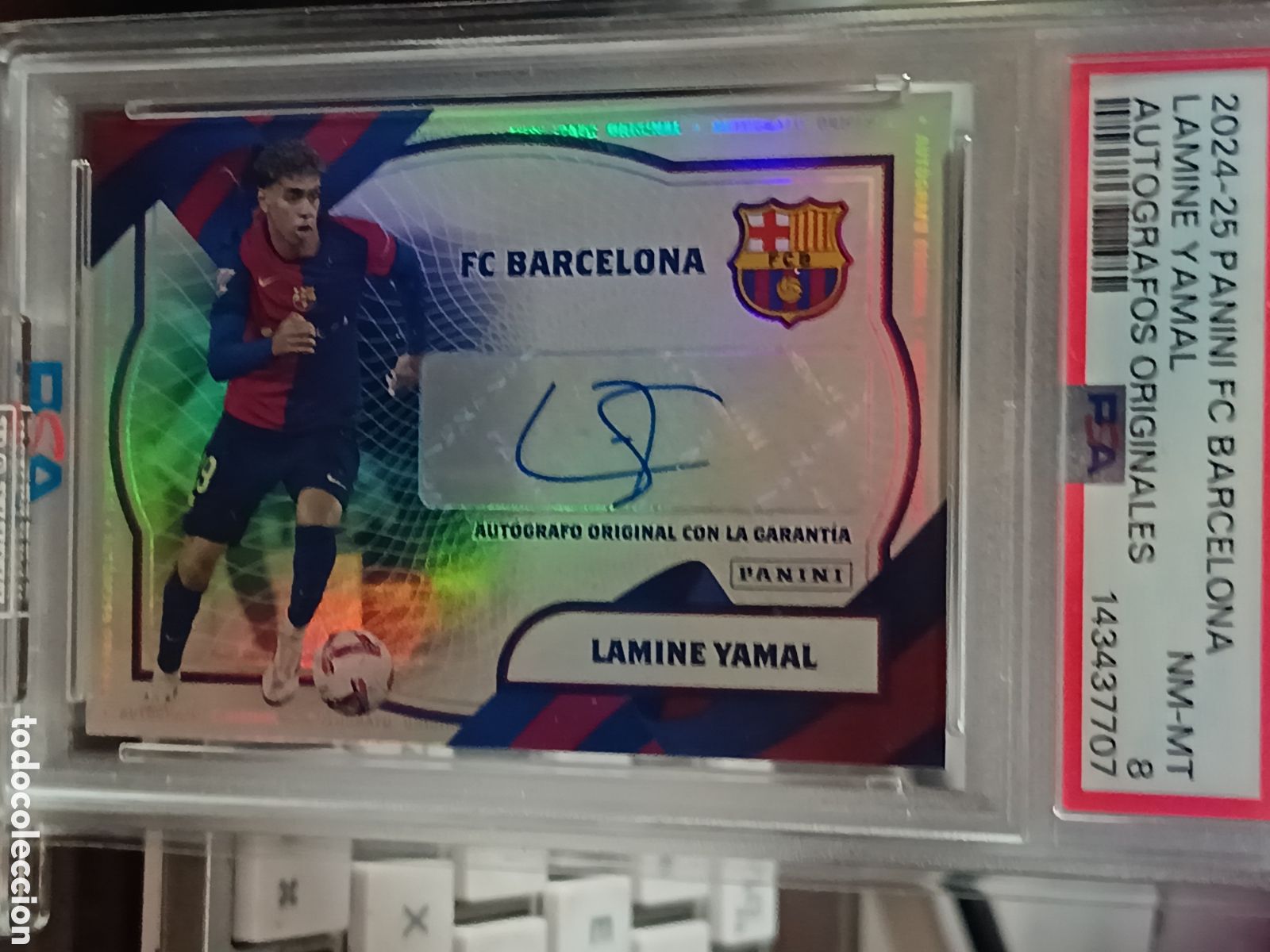 Cromos de f&uacute;tbol: Lamine Yamal aut&oacute;grafo original PSA 8
