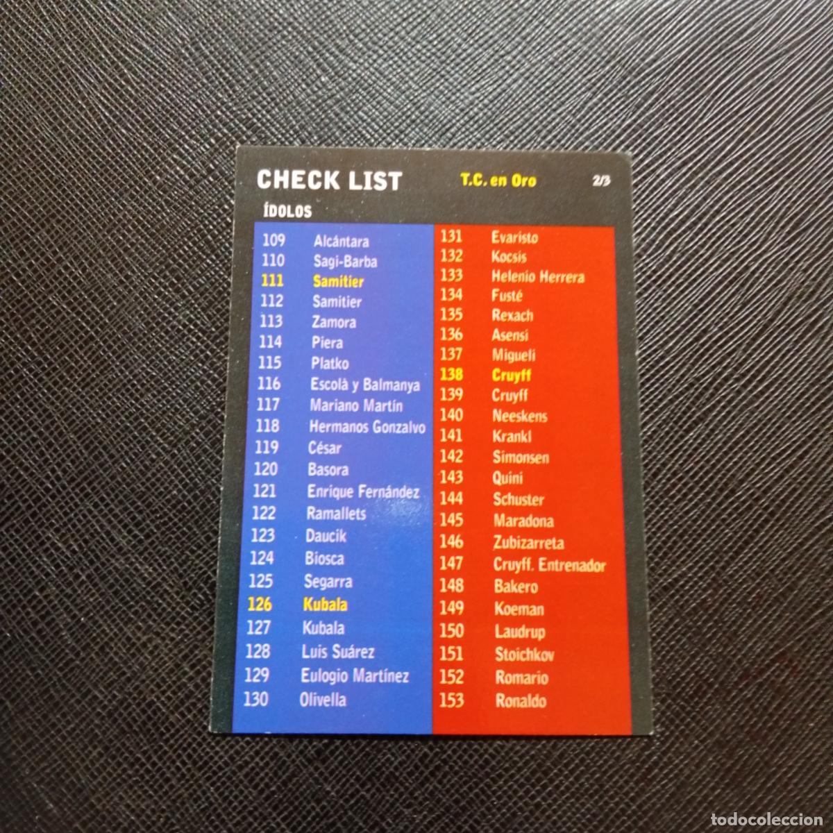 Cromos de f&uacute;tbol: 2/3 CHECK LIST PANINI BARCELONA 1899 1999 CENTENARIO 100 A&Ntilde;OS CROMO BARCA - A174 PG505