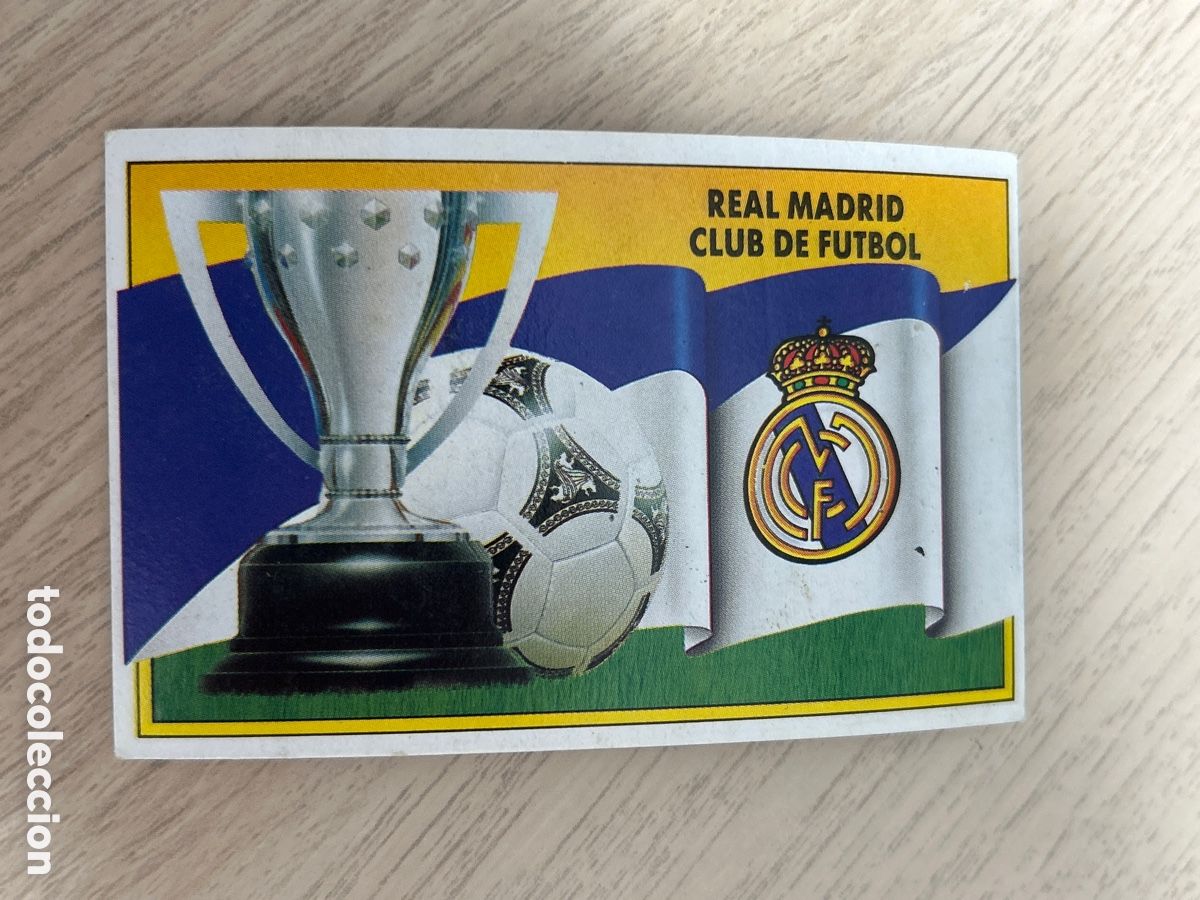 Cromos de f&uacute;tbol: ESCUDO Y BANDERA REAL MADRID LIGA ESTE 1990 1991 90 91 NUNCA PEGADO SIN PEGAR