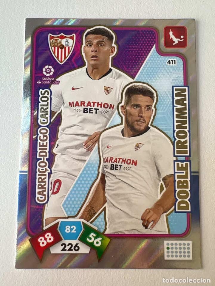 Cromos de f&uacute;tbol: Carta Carri&ccedil;o/Diego Carlos Sevilla Doble Ironman 411 Adrenalyn 2019-20