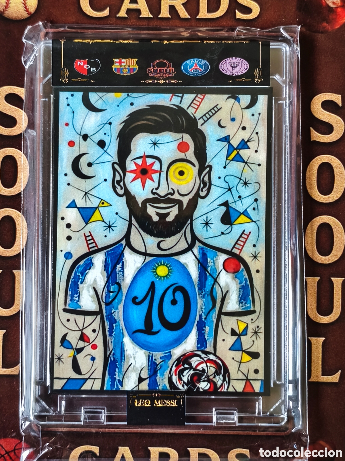 Cromos de f&uacute;tbol: 9 cromo SoouL leo Messi by Joan Mir&oacute; el arte del f&uacute;tbol
