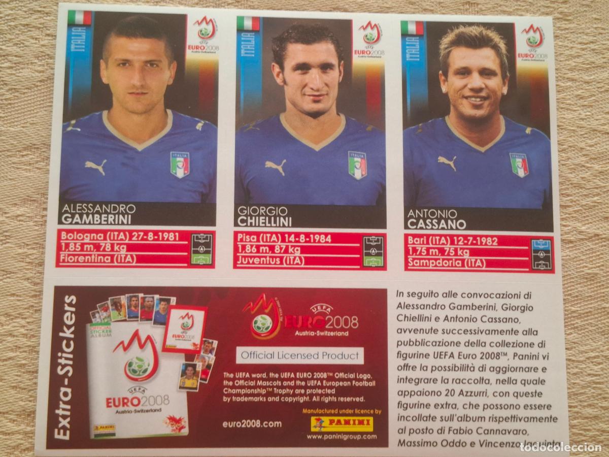 Cromos de f&uacute;tbol: EURO 2008 AUSTRIA / SUIZA PANINI - GAMBERINI CHIELLINI CASSANO ITALIA EXTRA STICKERS NUNCA PEGADOS