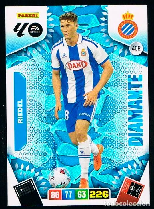 Cromos de f&uacute;tbol: ADRENALYN XL 2025-26 CARD DIAMANTE N&ordm; 402 RIEDEL RCD ESPANYOL DE BARCELONA