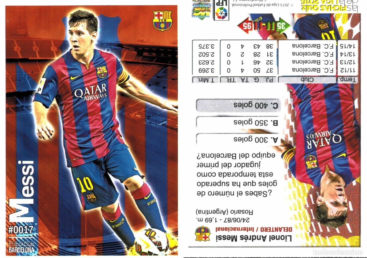 Cromos de f&uacute;tbol: Cromo Messi F.C. Barcelona Mundicromo Las Fichas de La Liga 2015-2016