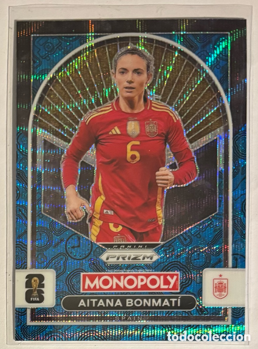 Cromos de f&uacute;tbol: AITANA BONMAT&Iacute; (FC BARCELONA). CARTA BLUE WAVE REFRACTROR PANINI PRIMZ MONOPOLY FIFA WORLD CUP