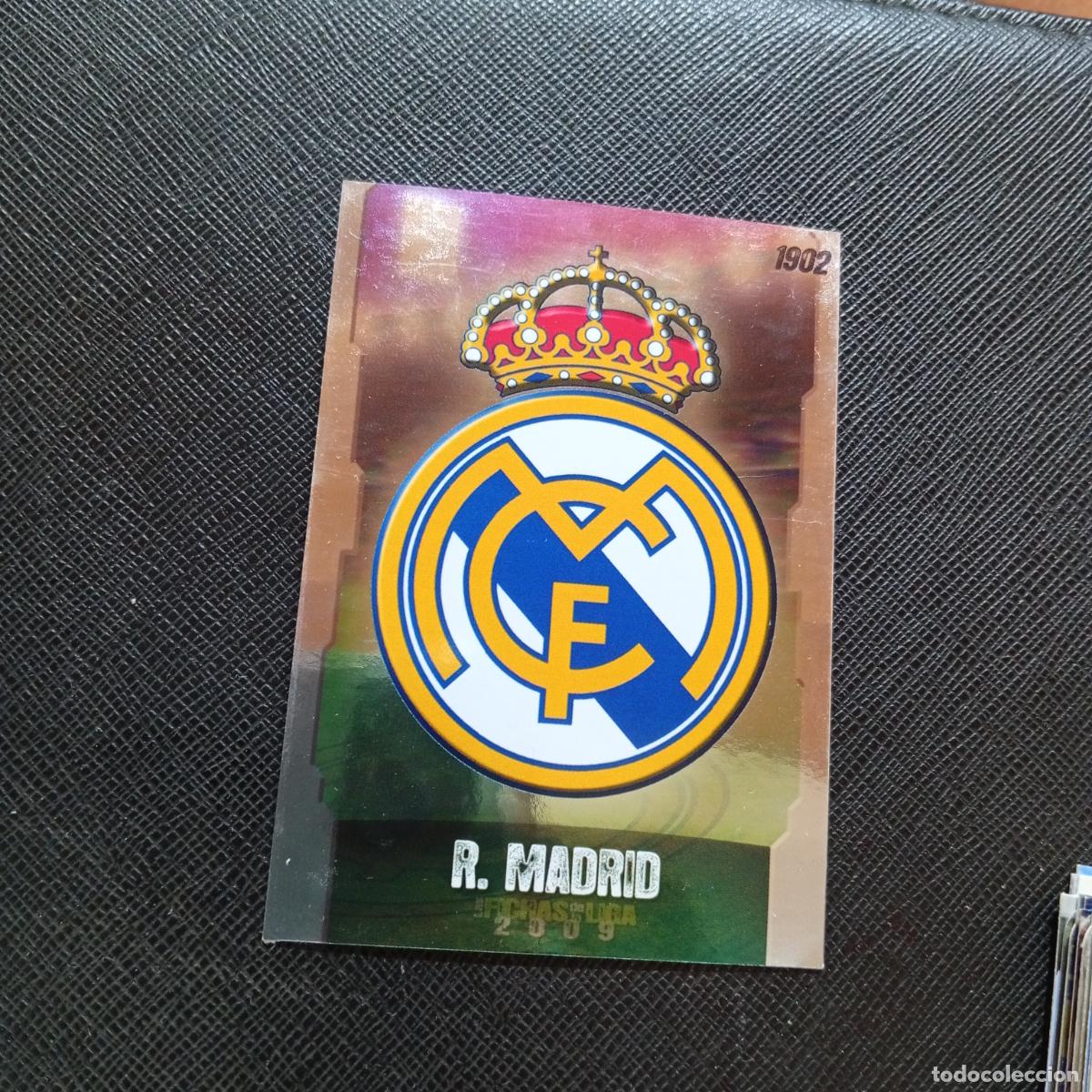 Cromos de f&uacute;tbol: 1 ESCUDO REAL MADRID MUNDICROMO QUIZ GAME 2008 2009 FUTBOL 08 09 - A211 PG1 - ESQUINAS RECTAS