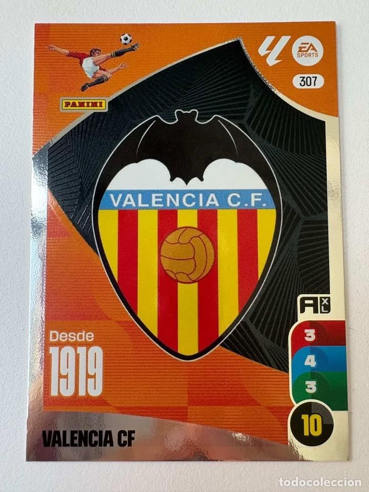 Cromos de f&uacute;tbol: Carta Escudo Valencia 307 Adrenalyn 2024-25