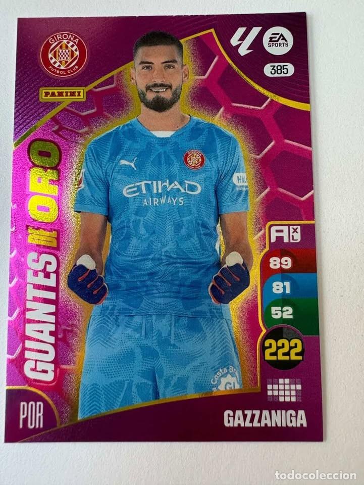 Cromos de f&uacute;tbol: Carta Gazzaniga Girona Guantes de Oro 385 Adrenalyn 2024-25