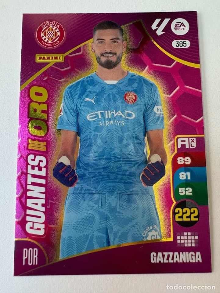 Cromos de f&uacute;tbol: Carta Gazzaniga Girona Guantes de Oro 385 Adrenalyn 2024-25