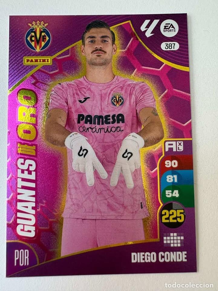 Cromos de f&uacute;tbol: Carta Diego Conde Villareal Guantes de Oro 387 Adrenalyn 2024-25
