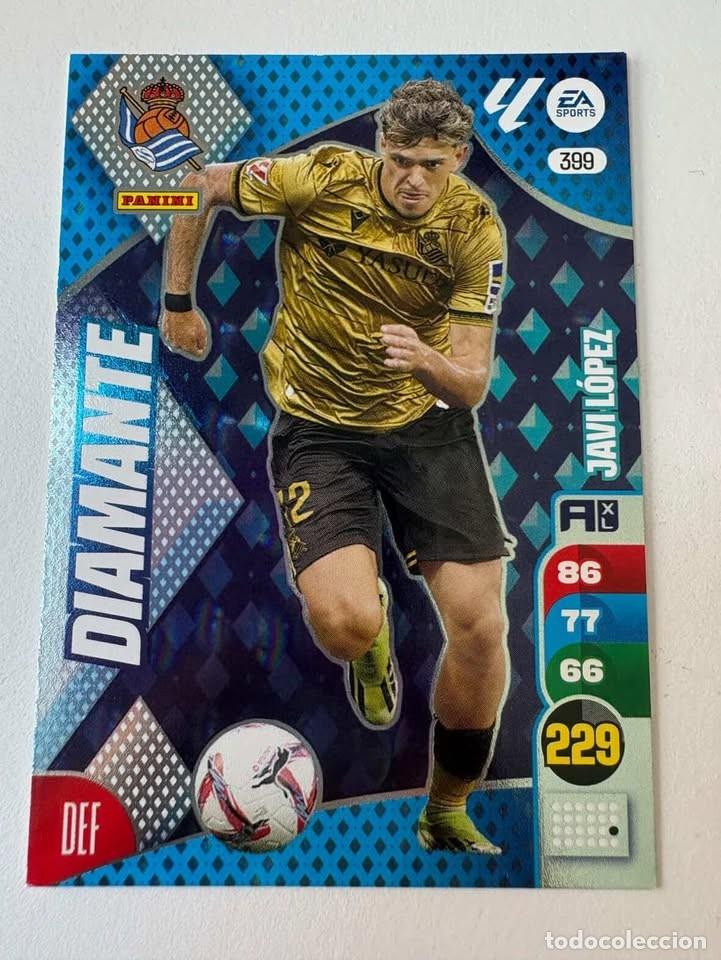 Cromos de f&uacute;tbol: Carta Javi L&oacute;pez Real Sociedad Diamante 399 Adrenalyn 2024-25